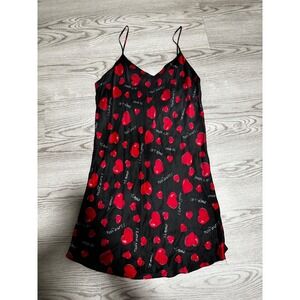 Vintage Intimate Style Slip Dress‎ Hearts Print Lingerie Mini Dress Black Medium